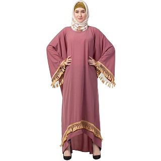 Kaftan abaya with Golden border- Puce Pink